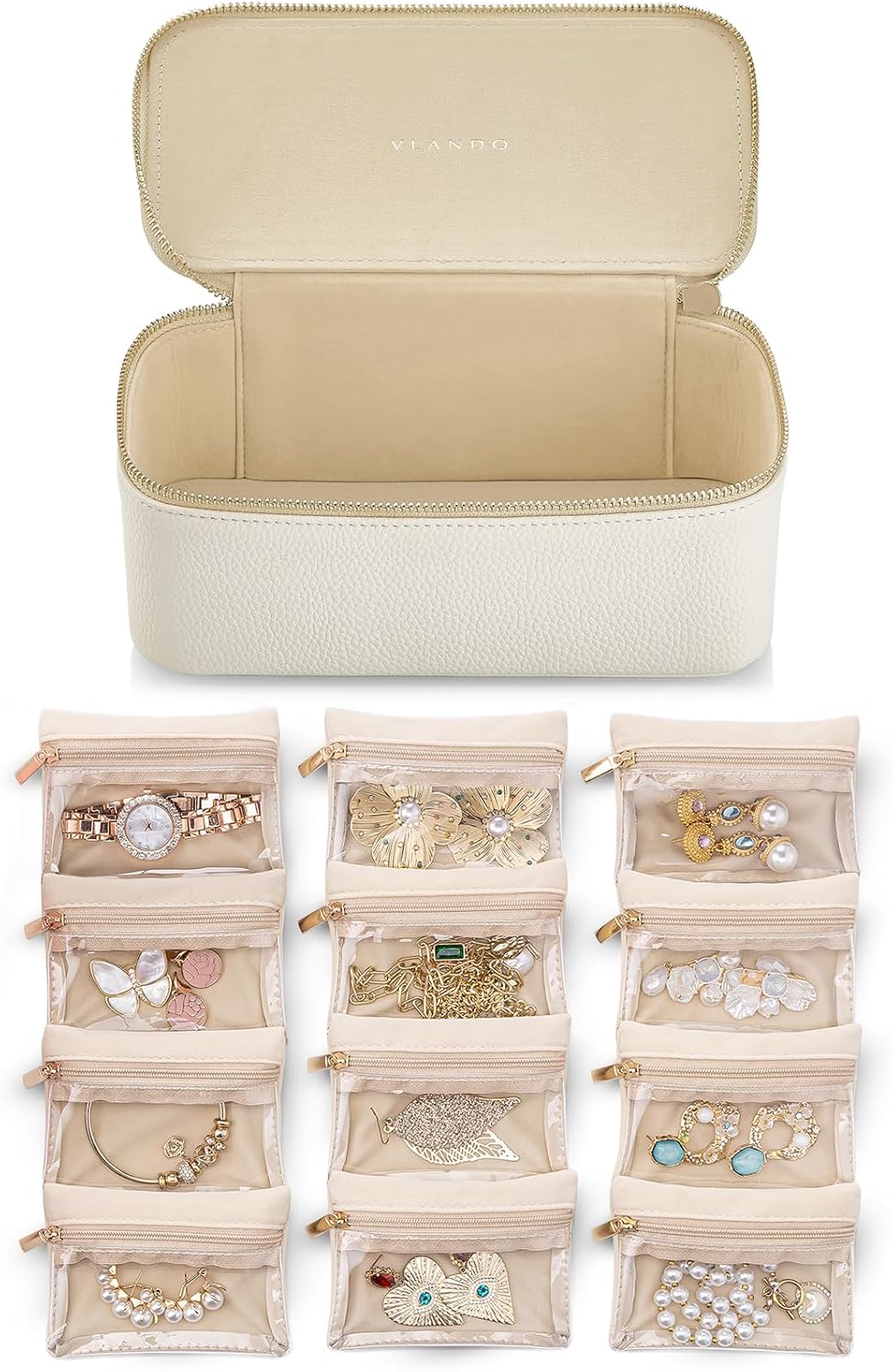 Jewelry Travel Case,Travel Jewelry Organizer with Clear Velvet Jewelry Bags Zipper Pouch for Women Girl Christmas Wedding Gift-Green