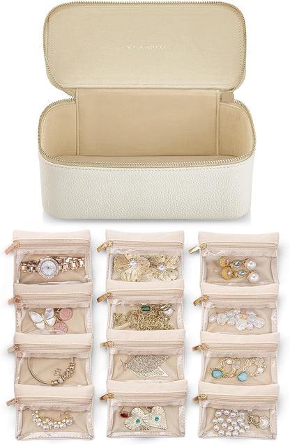 Jewelry Travel Case,Travel Jewelry Organizer with Clear Velvet Jewelry Bags Zipper Pouch for Women Girl Christmas Wedding Gift-Green