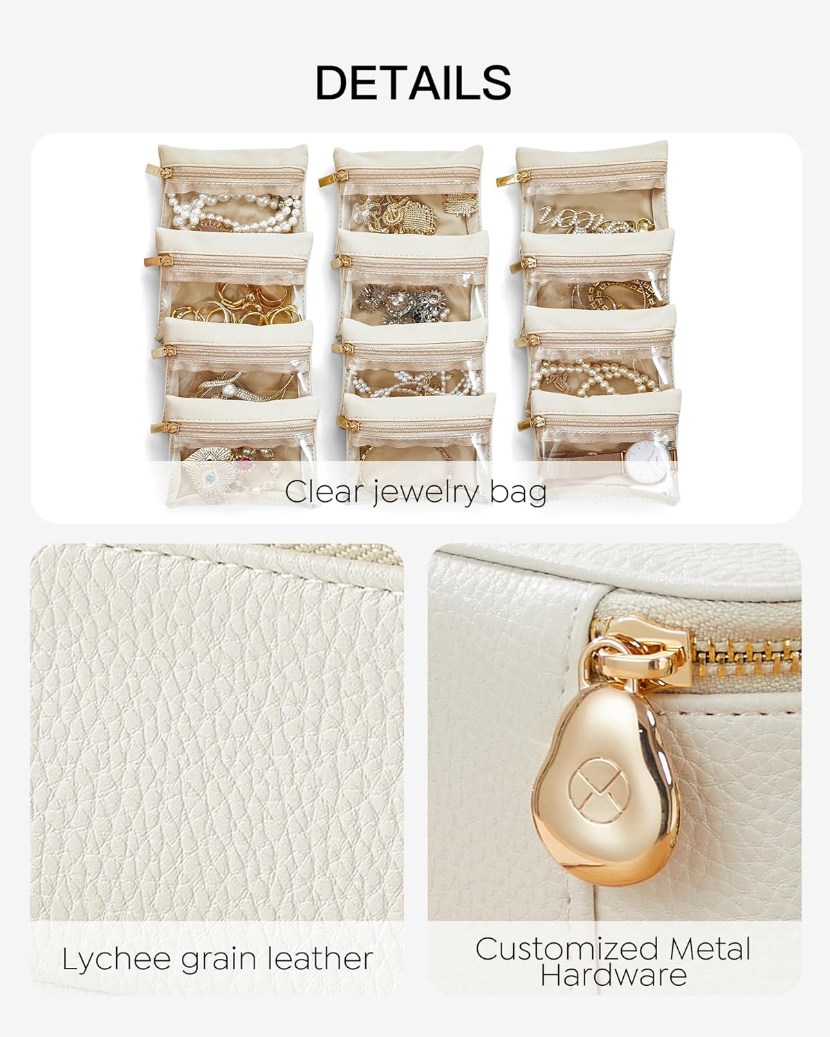Jewelry Travel Case,Travel Jewelry Organizer with Clear Velvet Jewelry Bags Zipper Pouch for Women Girl Christmas Wedding Gift-Green