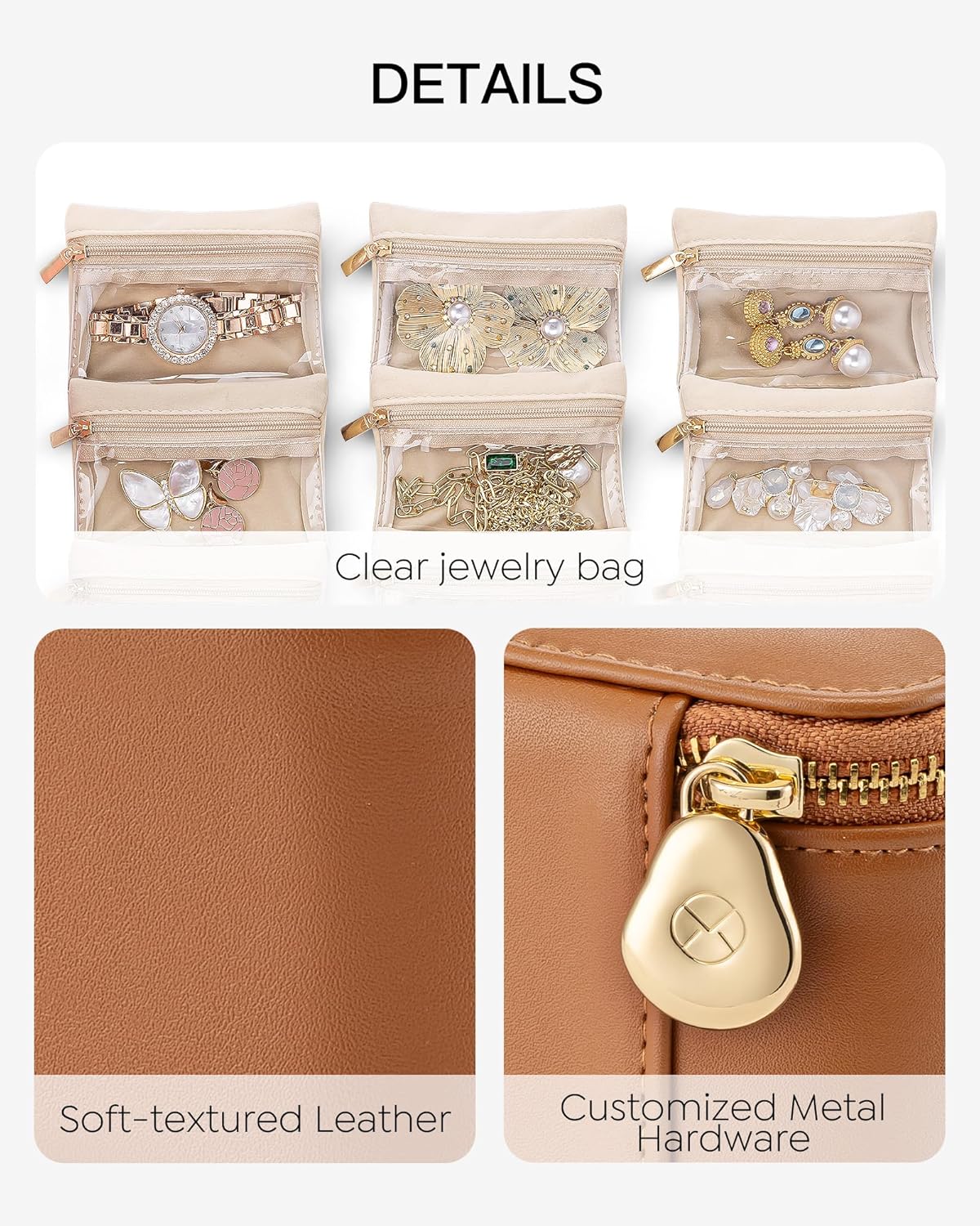 Jewelry Travel Case,Travel Jewelry Organizer with Clear Velvet Jewelry Bags Zipper Pouch for Women Girl Christmas Wedding Gift-Green