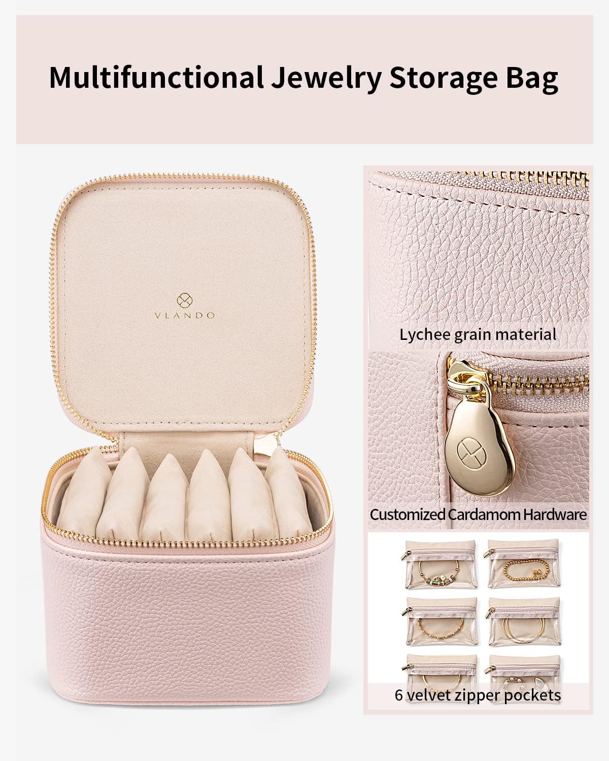 Jewelry Travel Case,Travel Jewelry Organizer with Clear Velvet Jewelry Bags Zipper Pouch for Women Girl Christmas Wedding Gift-Green