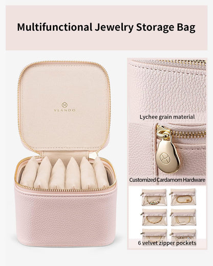 Jewelry Travel Case,Travel Jewelry Organizer with Clear Velvet Jewelry Bags Zipper Pouch for Women Girl Christmas Wedding Gift-Green