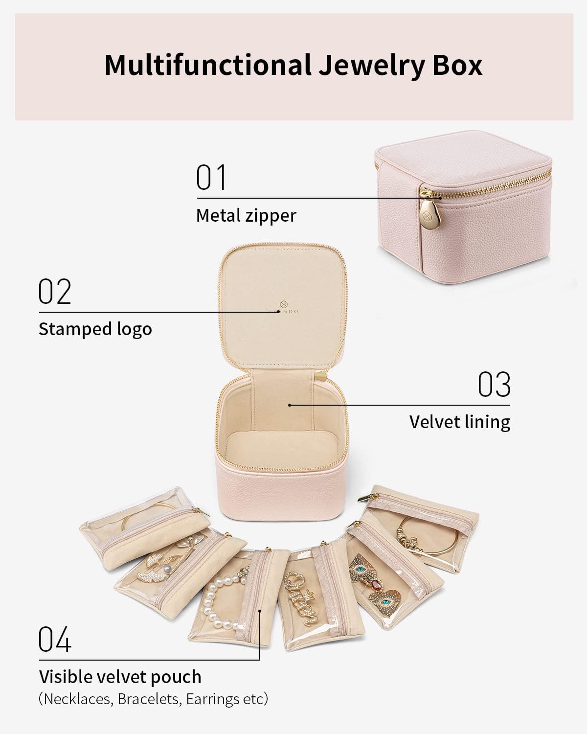 Jewelry Travel Case,Travel Jewelry Organizer with Clear Velvet Jewelry Bags Zipper Pouch for Women Girl Christmas Wedding Gift-Green