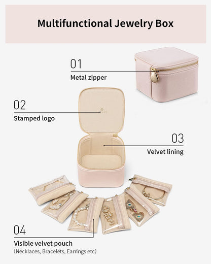 Jewelry Travel Case,Travel Jewelry Organizer with Clear Velvet Jewelry Bags Zipper Pouch for Women Girl Christmas Wedding Gift-Green
