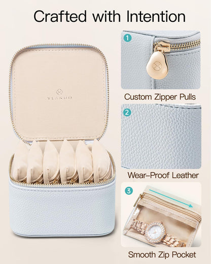 Jewelry Travel Case,Travel Jewelry Organizer with Clear Velvet Jewelry Bags Zipper Pouch for Women Girl Christmas Wedding Gift-Green