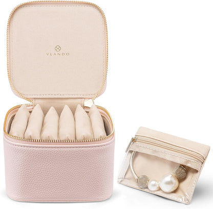 Jewelry Travel Case,Travel Jewelry Organizer with Clear Velvet Jewelry Bags Zipper Pouch for Women Girl Christmas Wedding Gift-Green