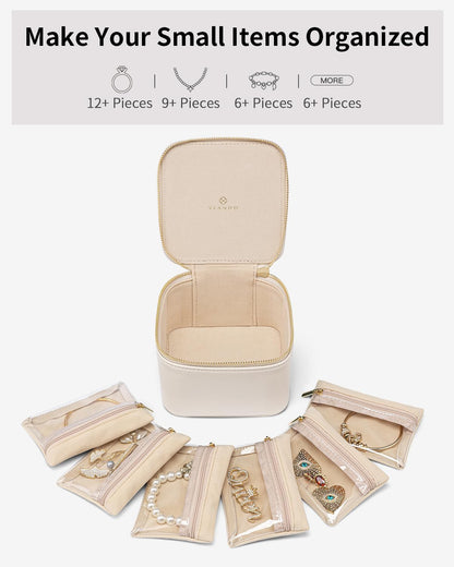 Jewelry Travel Case,Travel Jewelry Organizer with Clear Velvet Jewelry Bags Zipper Pouch for Women Girl Christmas Wedding Gift-Green