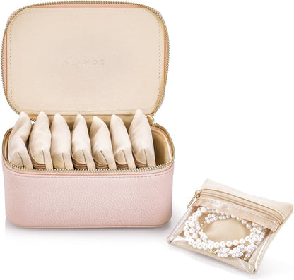 Jewelry Travel Case,Travel Jewelry Organizer with Clear Velvet Jewelry Bags Zipper Pouch for Women Girl Christmas Wedding Gift-Green