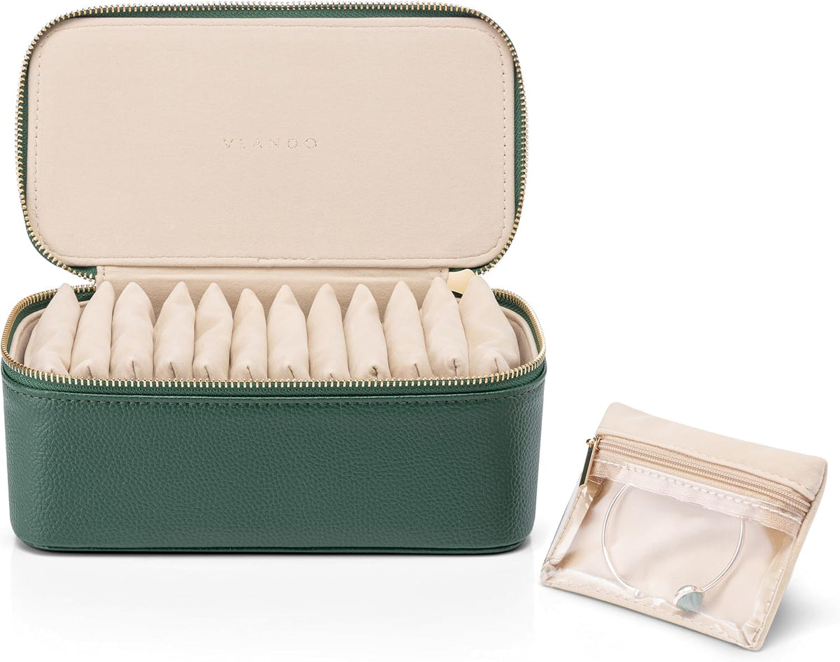 Jewelry Travel Case,Travel Jewelry Organizer with Clear Velvet Jewelry Bags Zipper Pouch for Women Girl Christmas Wedding Gift-Green