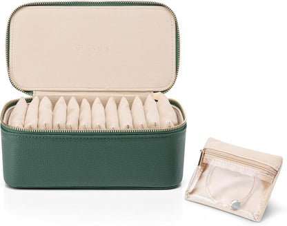 Jewelry Travel Case,Travel Jewelry Organizer with Clear Velvet Jewelry Bags Zipper Pouch for Women Girl Christmas Wedding Gift-Green