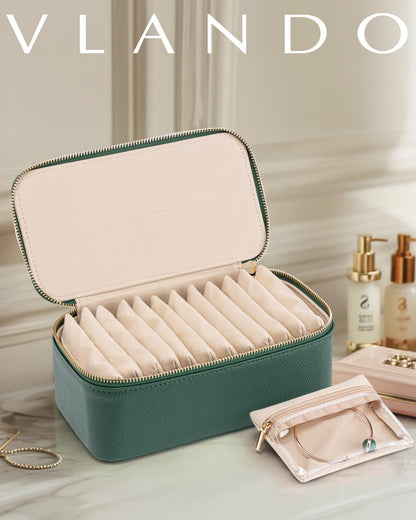 Jewelry Travel Case,Travel Jewelry Organizer with Clear Velvet Jewelry Bags Zipper Pouch for Women Girl Christmas Wedding Gift-Green