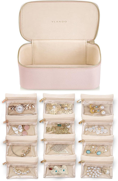 Jewelry Travel Case,Travel Jewelry Organizer with Clear Velvet Jewelry Bags Zipper Pouch for Women Girl Christmas Wedding Gift-Green