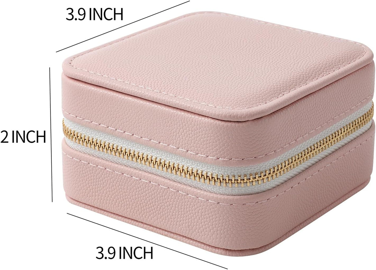 Genuine Leather Travel Jewelry Organizer Case with Mirror for Women, Small Mini Portable Jewelry Box for Earring, Ring, Necklace, Bracelet（Mint Green）