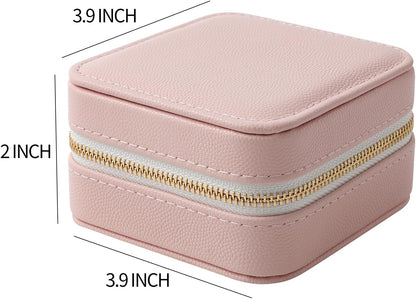 Genuine Leather Travel Jewelry Organizer Case with Mirror for Women, Small Mini Portable Jewelry Box for Earring, Ring, Necklace, Bracelet（Mint Green）