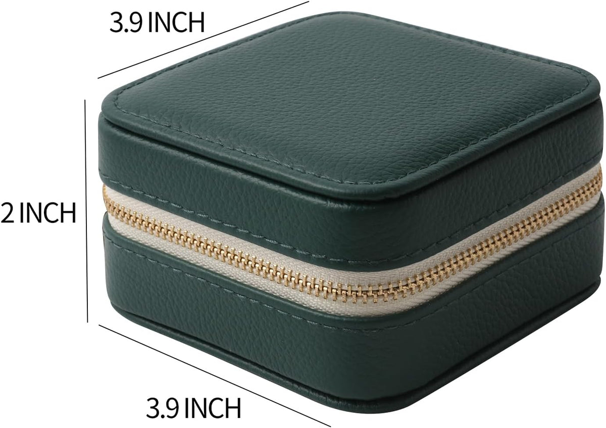 Genuine Leather Travel Jewelry Organizer Case with Mirror for Women, Small Mini Portable Jewelry Box for Earring, Ring, Necklace, Bracelet（Mint Green）
