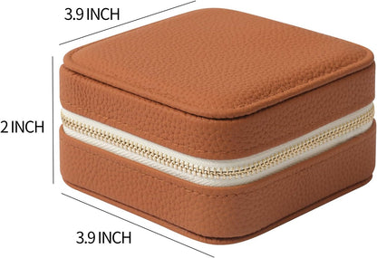 Genuine Leather Travel Jewelry Organizer Case with Mirror for Women, Small Mini Portable Jewelry Box for Earring, Ring, Necklace, Bracelet（Mint Green）