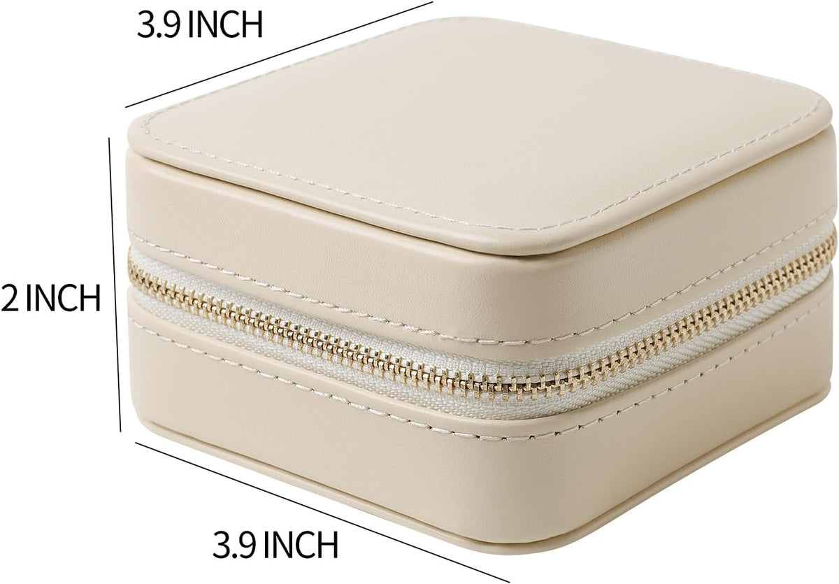Genuine Leather Travel Jewelry Organizer Case with Mirror for Women, Small Mini Portable Jewelry Box for Earring, Ring, Necklace, Bracelet（Mint Green）