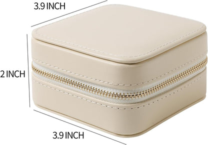 Genuine Leather Travel Jewelry Organizer Case with Mirror for Women, Small Mini Portable Jewelry Box for Earring, Ring, Necklace, Bracelet（Mint Green）