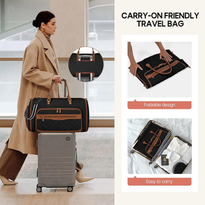 Convertible Garment Bag for Travel Women 51L Carry On Garment Bag | Garment Duffel Bag with shoe pouch, dry/wet pockets, foldable water-resistant PU, suit/dress wrinkle care for business trips