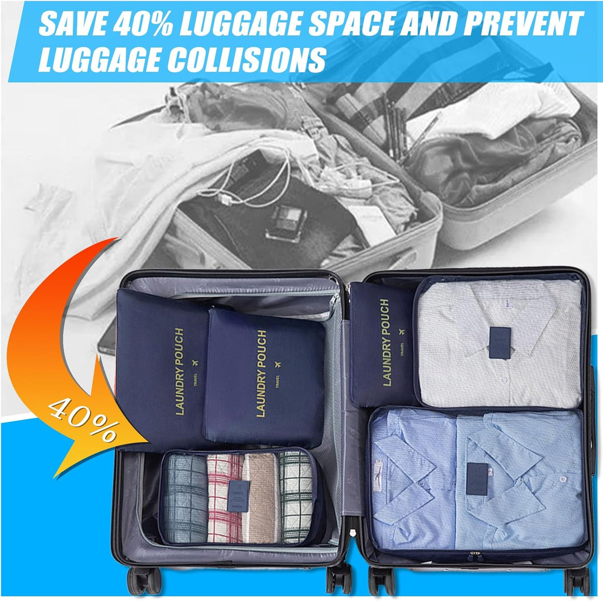Packing Cubes Travel Essentials for Carry on Luggage Organizers Suitcase Travel Accessories (Navy Blue)