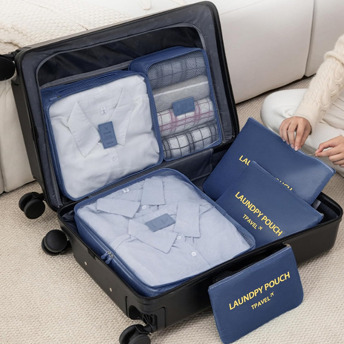 Packing Cubes Travel Essentials for Carry on Luggage Organizers Suitcase Travel Accessories (Navy Blue)