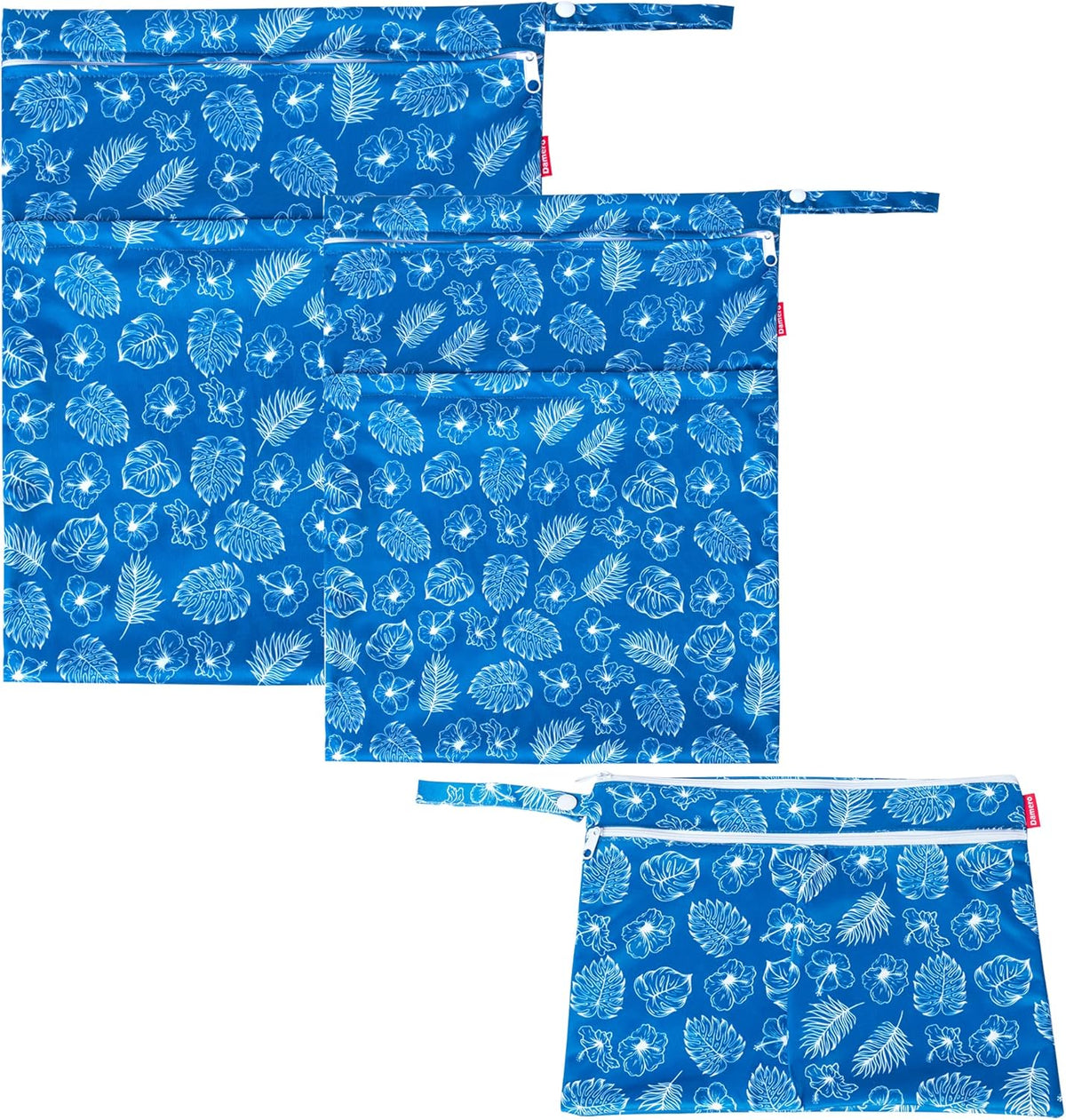 3 PCS Travel Laundry Bag, Reusable Wet Dry Bag, Washable Dirty Clothes Bag Bathing Suit Workout Bag for Gym Swimming Yoga Laundry Wet Clothes, Gray Flowers