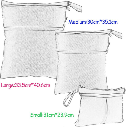3 PCS Travel Laundry Bag, Reusable Wet Dry Bag, Washable Dirty Clothes Bag Bathing Suit Workout Bag for Gym Swimming Yoga Laundry Wet Clothes, Gray Flowers