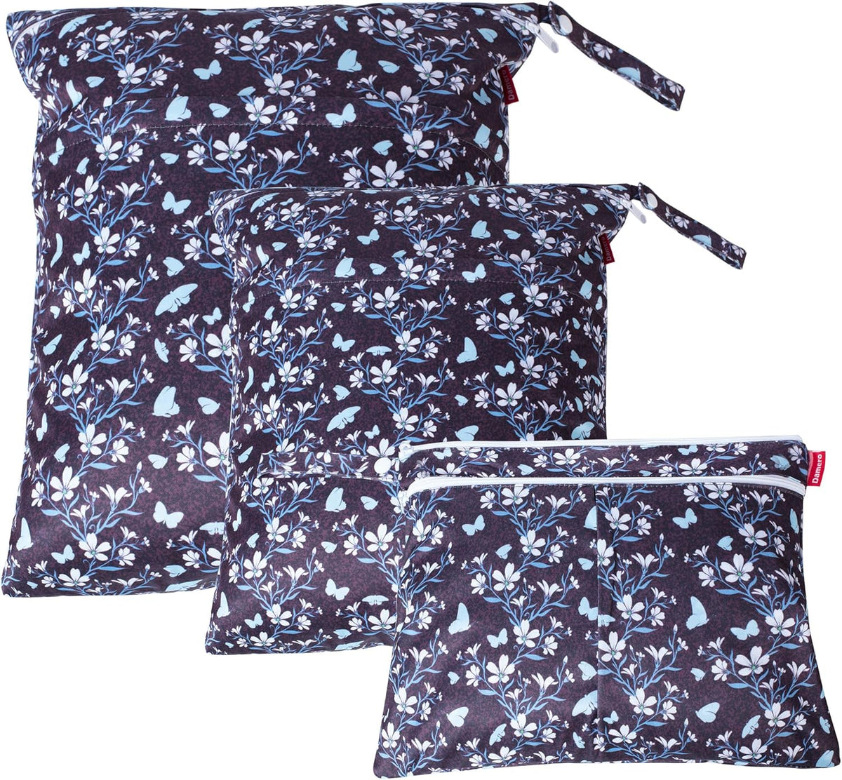 3 PCS Travel Laundry Bag, Reusable Wet Dry Bag, Washable Dirty Clothes Bag Bathing Suit Workout Bag for Gym Swimming Yoga Laundry Wet Clothes, Gray Flowers