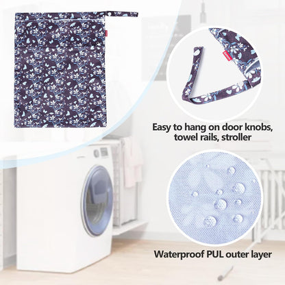 3 PCS Travel Laundry Bag, Reusable Wet Dry Bag, Washable Dirty Clothes Bag Bathing Suit Workout Bag for Gym Swimming Yoga Laundry Wet Clothes, Gray Flowers