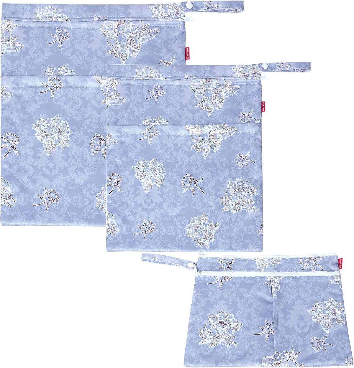 3 PCS Travel Laundry Bag, Reusable Wet Dry Bag, Washable Dirty Clothes Bag Bathing Suit Workout Bag for Gym Swimming Yoga Laundry Wet Clothes, Gray Flowers