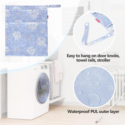 3 PCS Travel Laundry Bag, Reusable Wet Dry Bag, Washable Dirty Clothes Bag Bathing Suit Workout Bag for Gym Swimming Yoga Laundry Wet Clothes, Gray Flowers