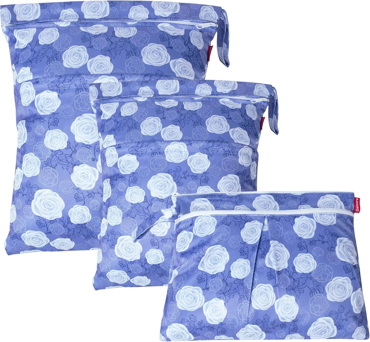 3 PCS Travel Laundry Bag, Reusable Wet Dry Bag, Washable Dirty Clothes Bag Bathing Suit Workout Bag for Gym Swimming Yoga Laundry Wet Clothes, Gray Flowers