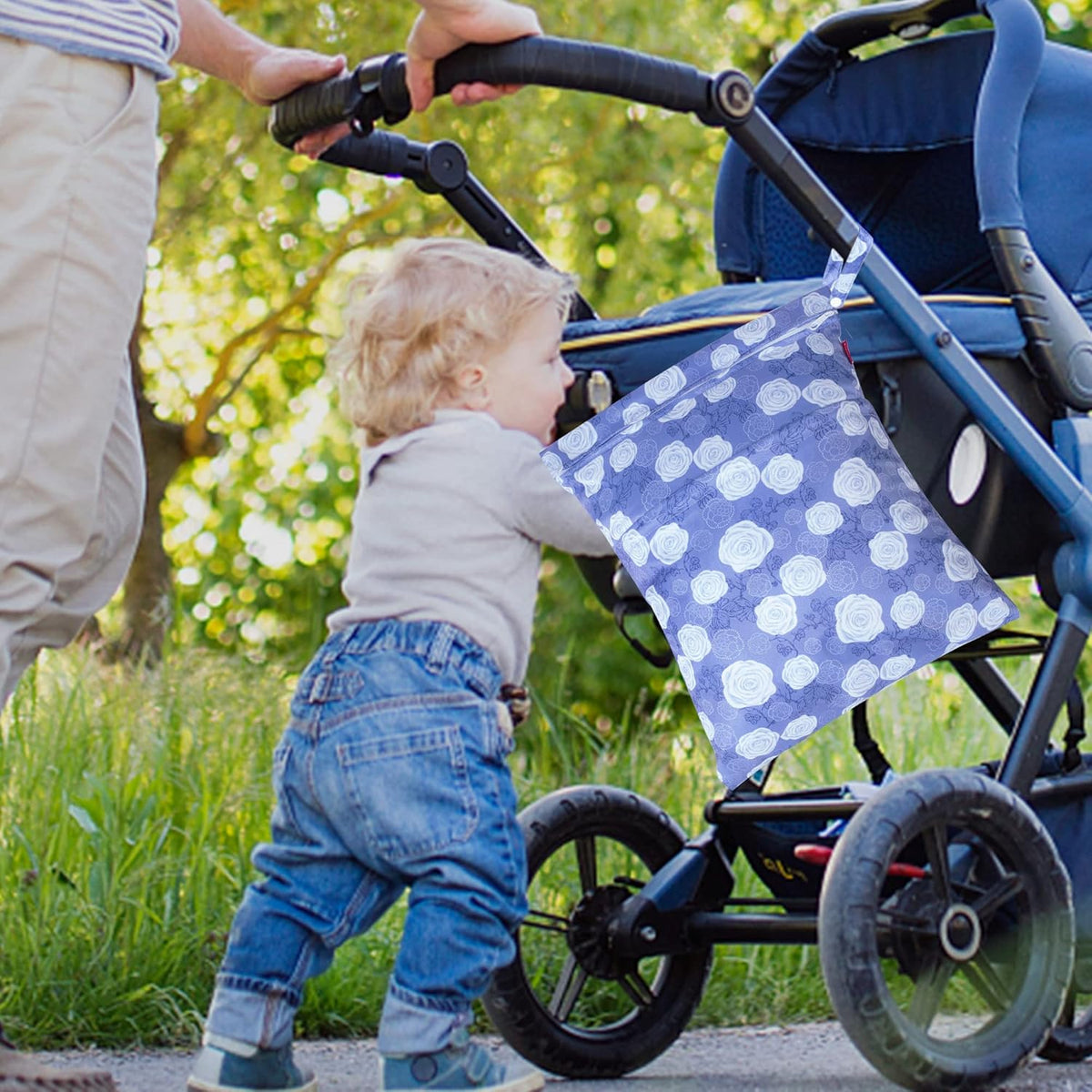 3 PCS Travel Laundry Bag, Reusable Wet Dry Bag, Washable Dirty Clothes Bag Bathing Suit Workout Bag for Gym Swimming Yoga Laundry Wet Clothes, Gray Flowers
