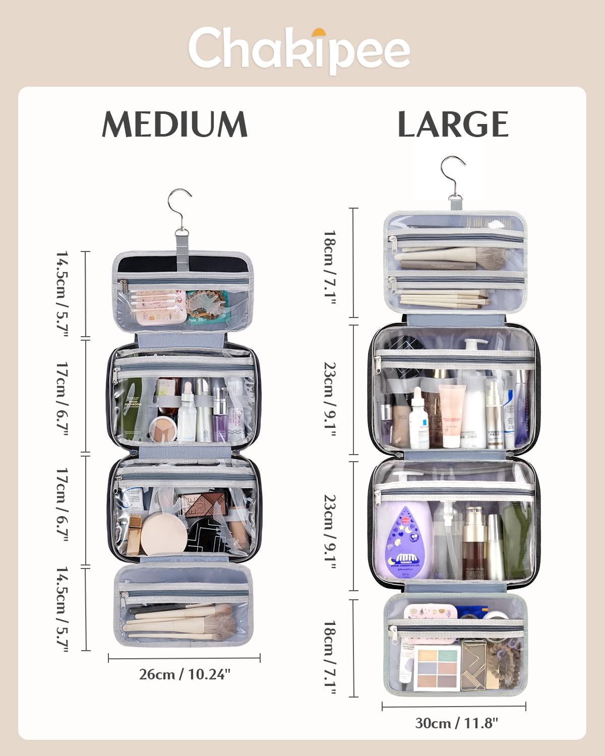 Travel Hanging Toiletry Bag for Women - Waterproof Cosmetic Organizer with Clear Window, Lightweight Bathroom Bags for Essentials, Makeup, Shampoo, Toiletries Pink, Medium