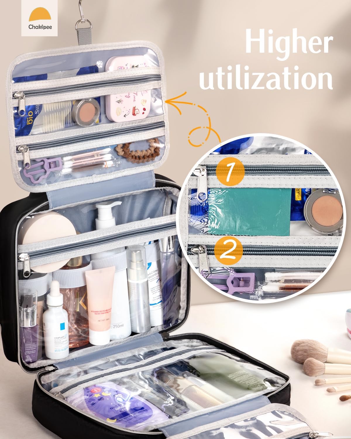 Travel Hanging Toiletry Bag for Women - Waterproof Cosmetic Organizer with Clear Window, Lightweight Bathroom Bags for Essentials, Makeup, Shampoo, Toiletries Pink, Medium