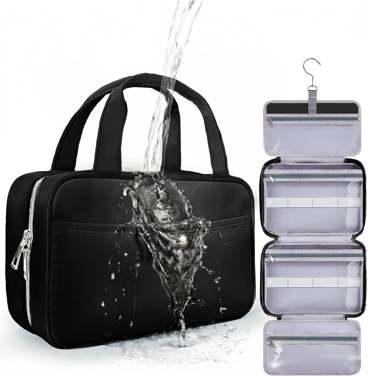Travel Hanging Toiletry Bag for Women - Waterproof Cosmetic Organizer with Clear Window, Lightweight Bathroom Bags for Essentials, Makeup, Shampoo, Toiletries Pink, Medium