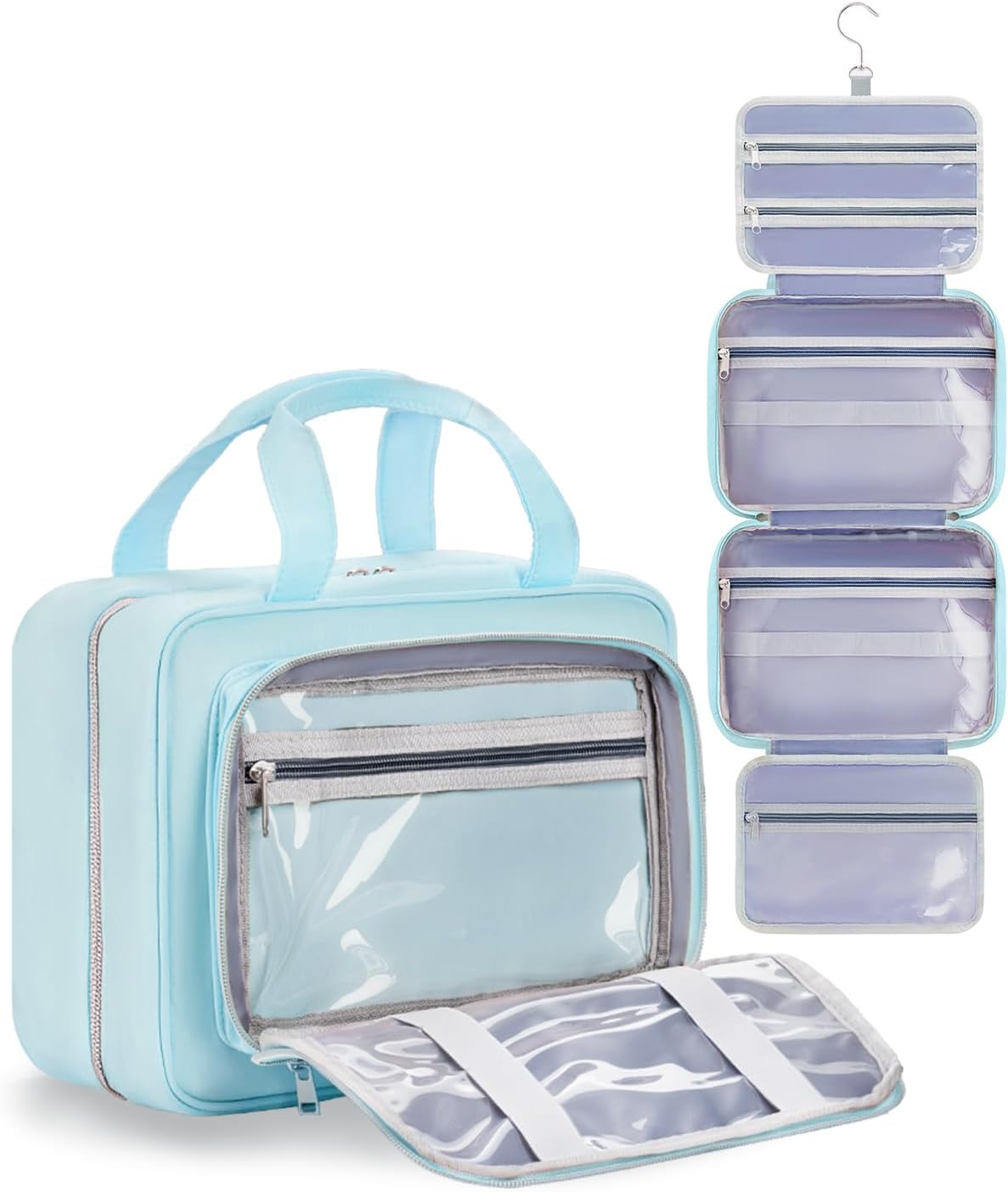 Travel Hanging Toiletry Bag for Women - Waterproof Cosmetic Organizer with Clear Window, Lightweight Bathroom Bags for Essentials, Makeup, Shampoo, Toiletries Pink, Medium