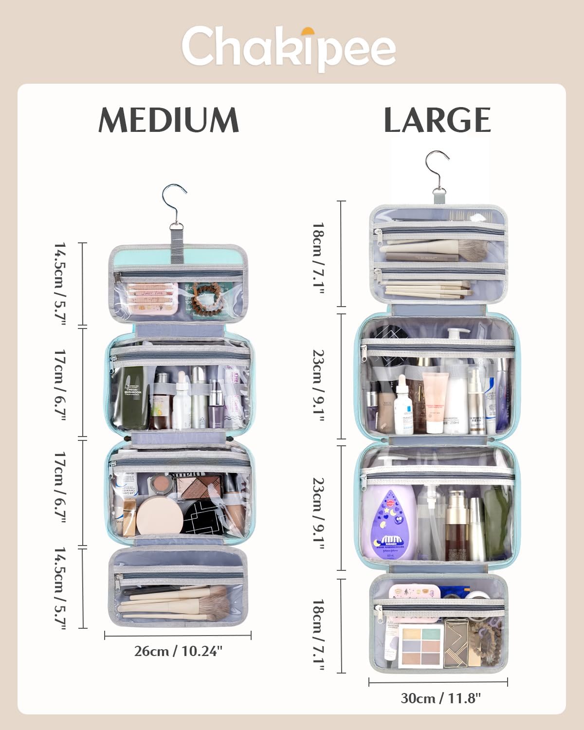 Travel Hanging Toiletry Bag for Women - Waterproof Cosmetic Organizer with Clear Window, Lightweight Bathroom Bags for Essentials, Makeup, Shampoo, Toiletries Pink, Medium