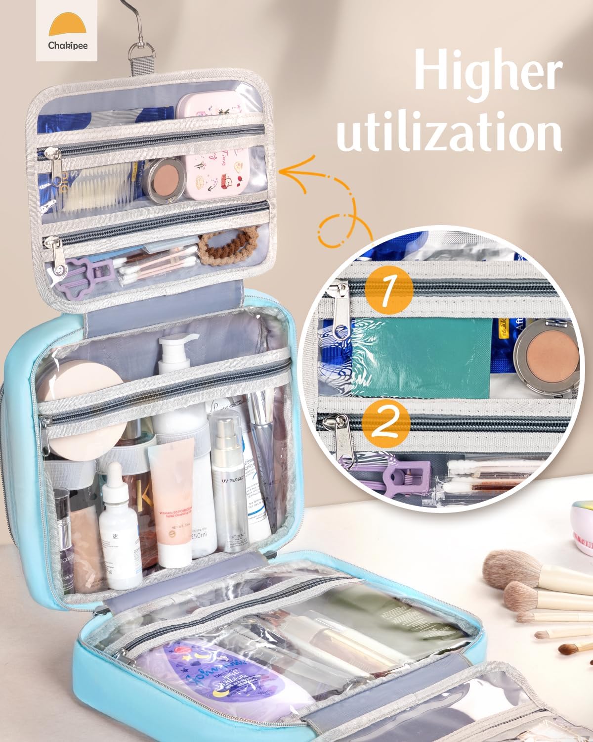 Travel Hanging Toiletry Bag for Women - Waterproof Cosmetic Organizer with Clear Window, Lightweight Bathroom Bags for Essentials, Makeup, Shampoo, Toiletries Pink, Medium