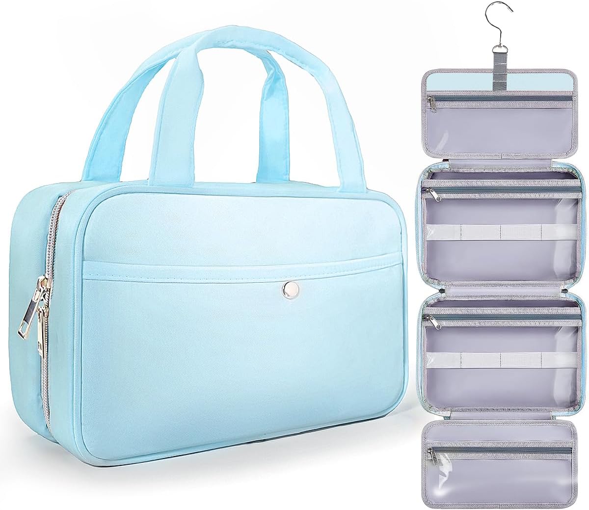 Travel Hanging Toiletry Bag for Women - Waterproof Cosmetic Organizer with Clear Window, Lightweight Bathroom Bags for Essentials, Makeup, Shampoo, Toiletries Pink, Medium