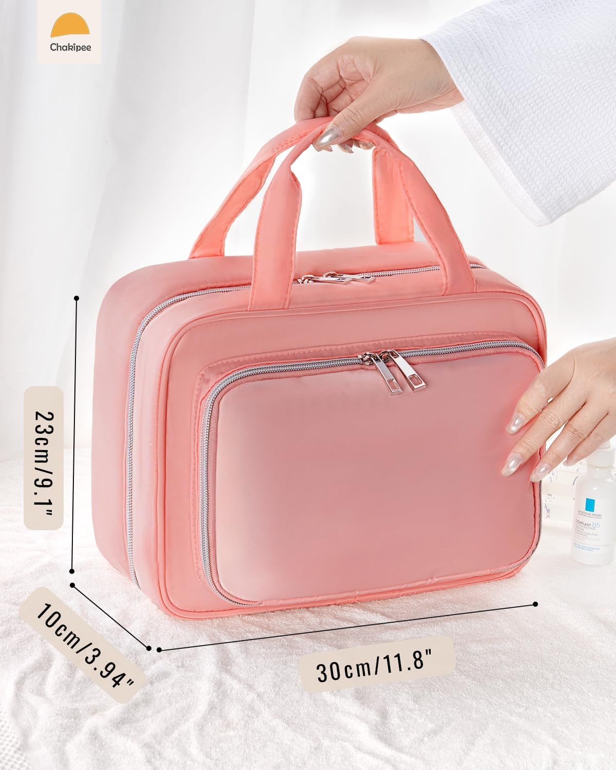 Travel Hanging Toiletry Bag for Women - Waterproof Cosmetic Organizer with Clear Window, Lightweight Bathroom Bags for Essentials, Makeup, Shampoo, Toiletries Pink, Medium
