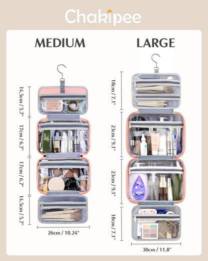 Travel Hanging Toiletry Bag for Women - Waterproof Cosmetic Organizer with Clear Window, Lightweight Bathroom Bags for Essentials, Makeup, Shampoo, Toiletries Pink, Medium