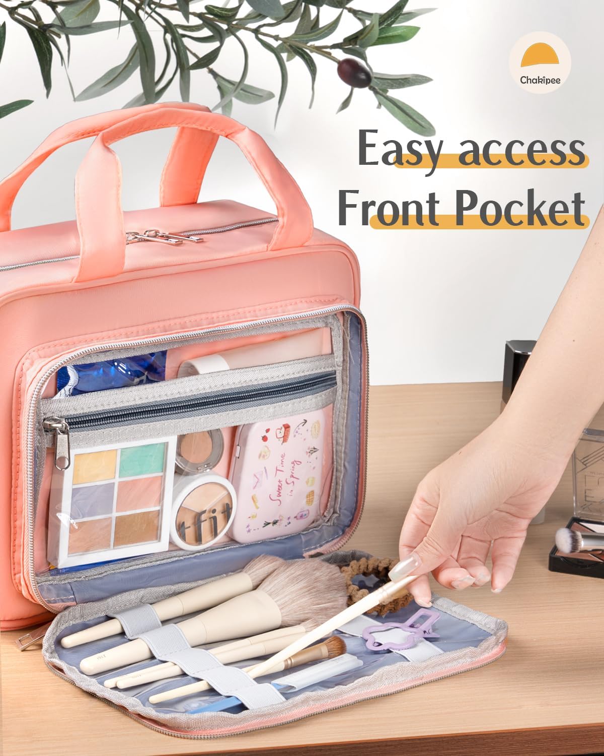 Travel Hanging Toiletry Bag for Women - Waterproof Cosmetic Organizer with Clear Window, Lightweight Bathroom Bags for Essentials, Makeup, Shampoo, Toiletries Pink, Medium