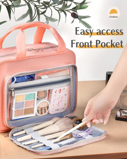 Travel Hanging Toiletry Bag for Women - Waterproof Cosmetic Organizer with Clear Window, Lightweight Bathroom Bags for Essentials, Makeup, Shampoo, Toiletries Pink, Medium
