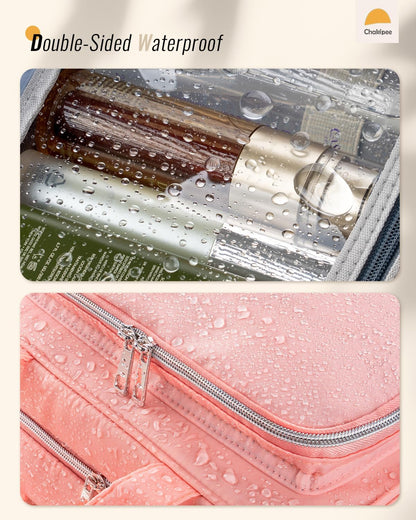 Travel Hanging Toiletry Bag for Women - Waterproof Cosmetic Organizer with Clear Window, Lightweight Bathroom Bags for Essentials, Makeup, Shampoo, Toiletries Pink, Medium