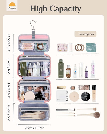 Travel Hanging Toiletry Bag for Women - Waterproof Cosmetic Organizer with Clear Window, Lightweight Bathroom Bags for Essentials, Makeup, Shampoo, Toiletries Pink, Medium