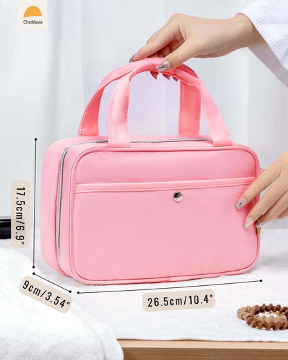 Travel Hanging Toiletry Bag for Women - Waterproof Cosmetic Organizer with Clear Window, Lightweight Bathroom Bags for Essentials, Makeup, Shampoo, Toiletries Pink, Medium