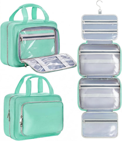 Travel Hanging Toiletry Bag for Women - Waterproof Cosmetic Organizer with Clear Window, Lightweight Bathroom Bags for Essentials, Makeup, Shampoo, Toiletries Pink, Medium