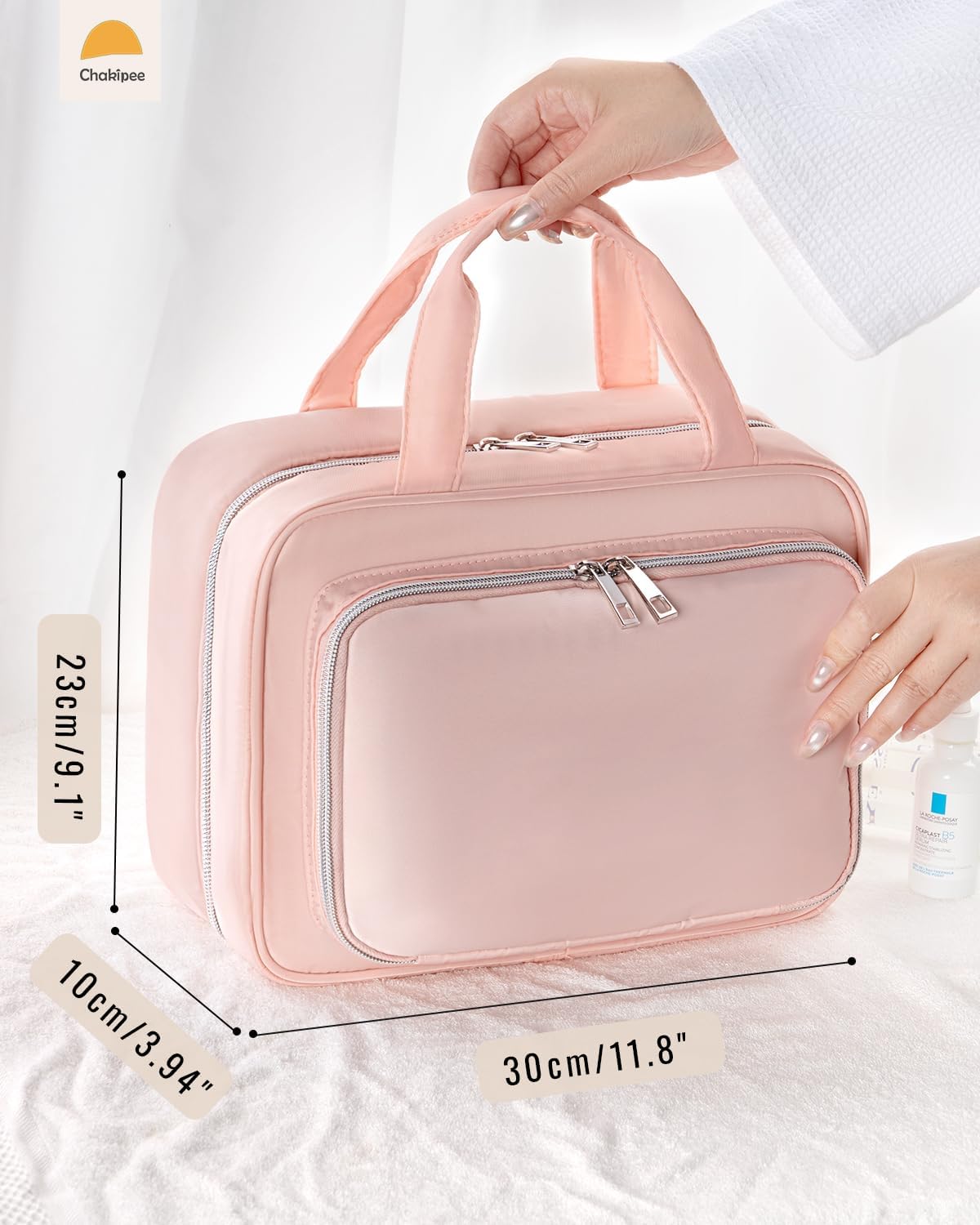 Travel Hanging Toiletry Bag for Women - Waterproof Cosmetic Organizer with Clear Window, Lightweight Bathroom Bags for Essentials, Makeup, Shampoo, Toiletries Pink, Medium
