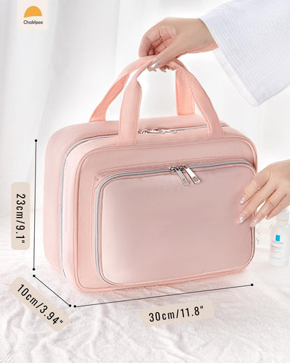 Travel Hanging Toiletry Bag for Women - Waterproof Cosmetic Organizer with Clear Window, Lightweight Bathroom Bags for Essentials, Makeup, Shampoo, Toiletries Pink, Medium